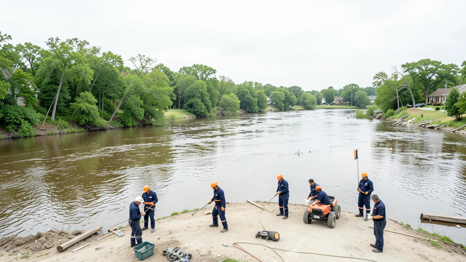 Arkansas River high water levels during seasonal rainfall surge near Little Rock