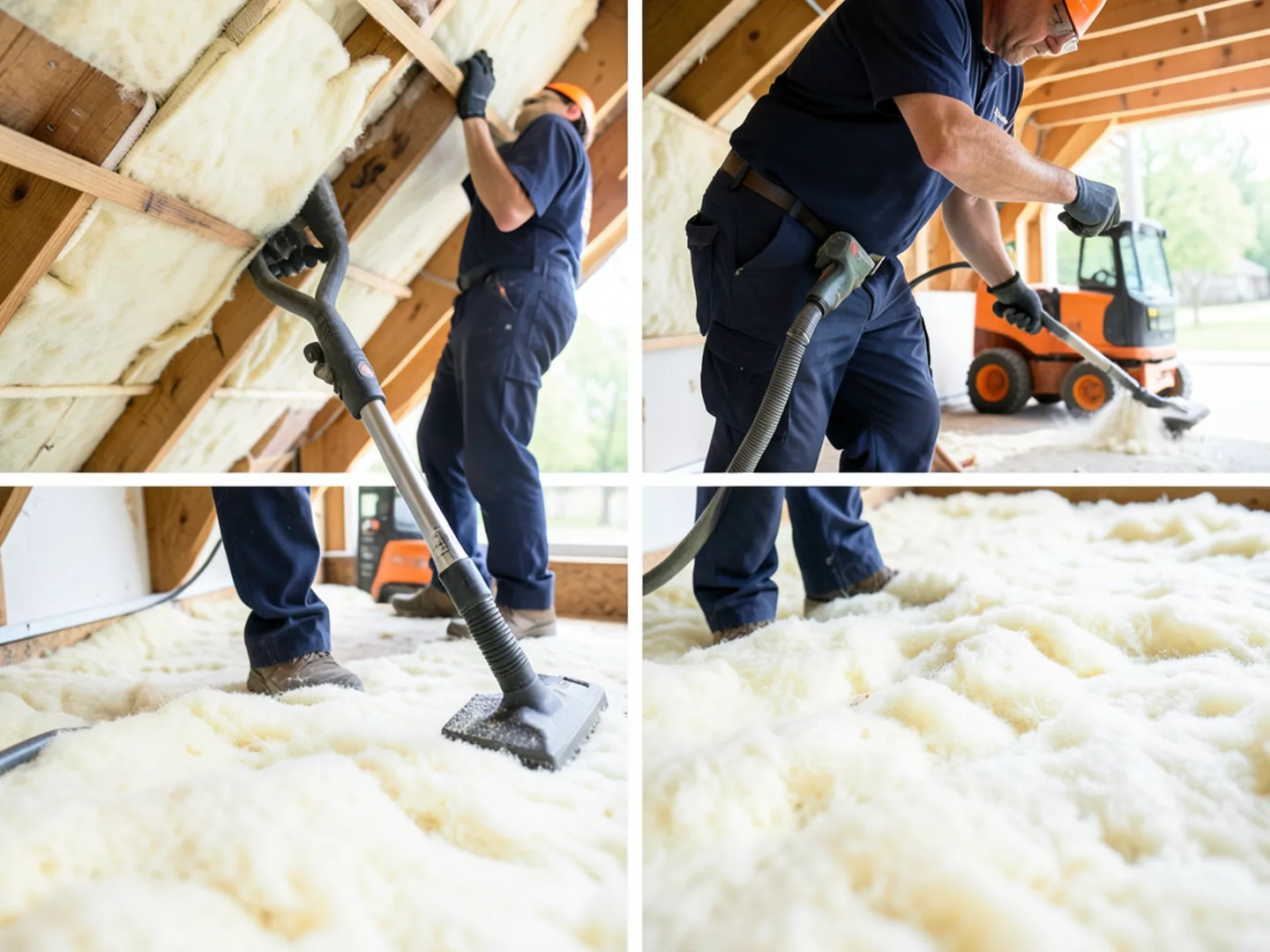 Commercial insulation removal hose extracting saturated cellulose from attic
