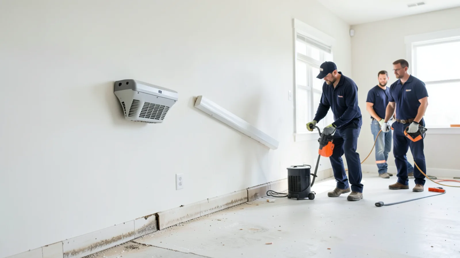 Structural drying equipment operating in flooded Little Rock home